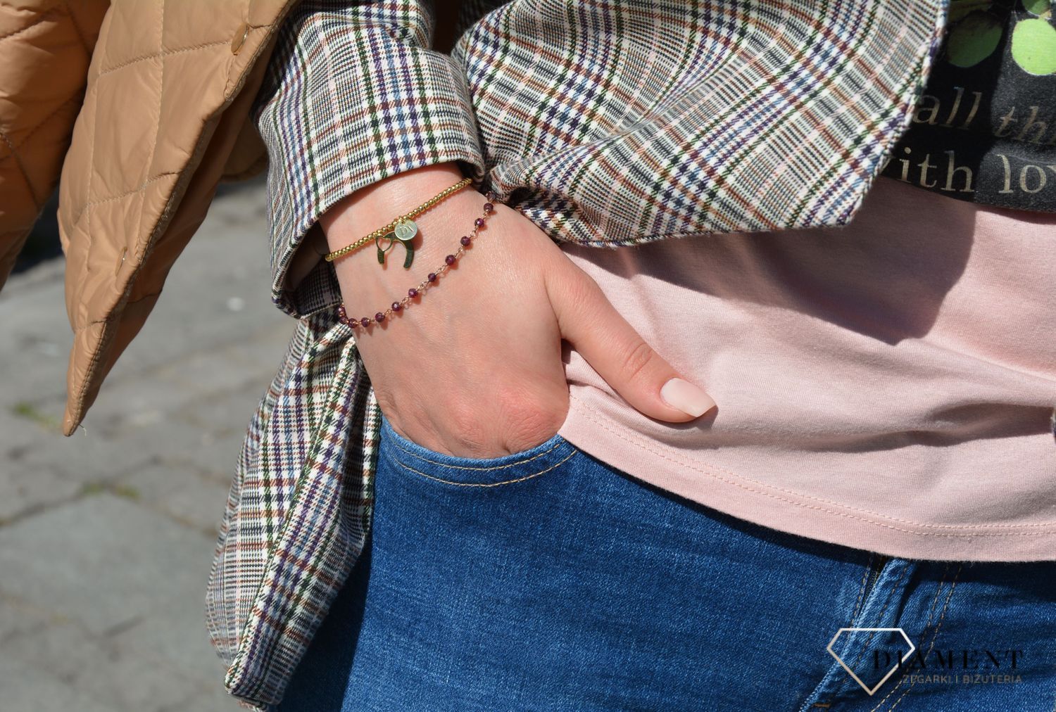 Bransoletka srebrna koraliki bordowe Dall'Acqua B RM 048 k (2).JPG